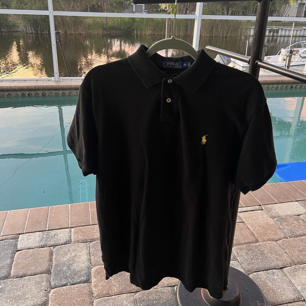 Polo Ralph Lauren Polo Shirt Custom Fit Mens XL Black Pony 100 % Cotton Logo
